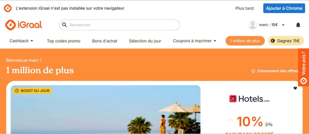 réception des 15 euro de cadeau