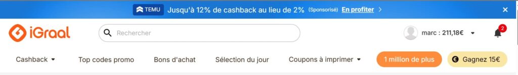 mes gains fait avec le cashback